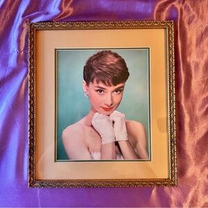 *RARE*Vintage Audrey Hepburn Framed Portrait Ornate Border Elegant 50s Princess